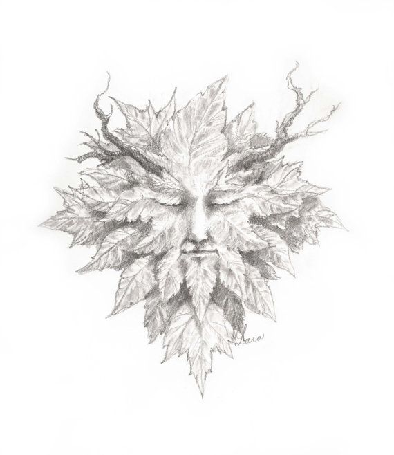 570x658 Green Man Pencil Drawing Print Fantasy Ent By Ravendarkcreations - Green Man Sketch