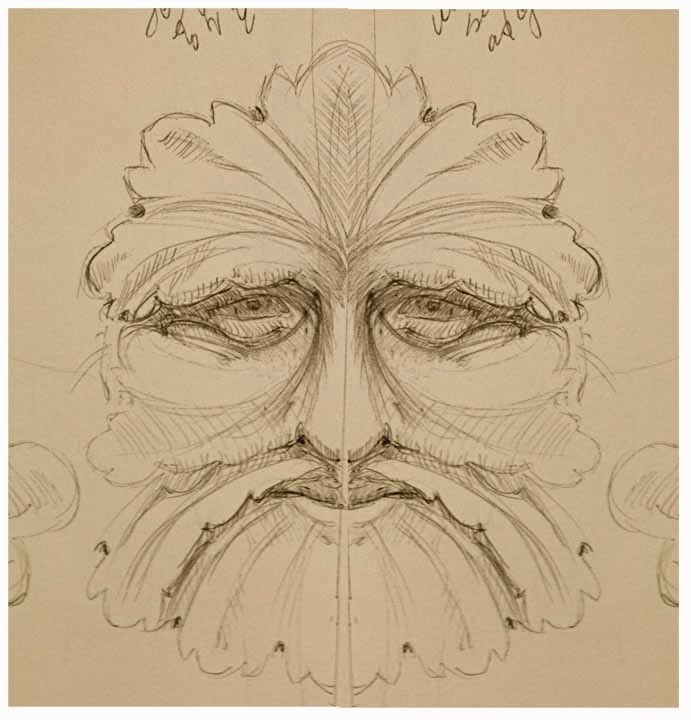 691x720 Shadows On Stone Sculpture And The Green Man - Green Man Sketch