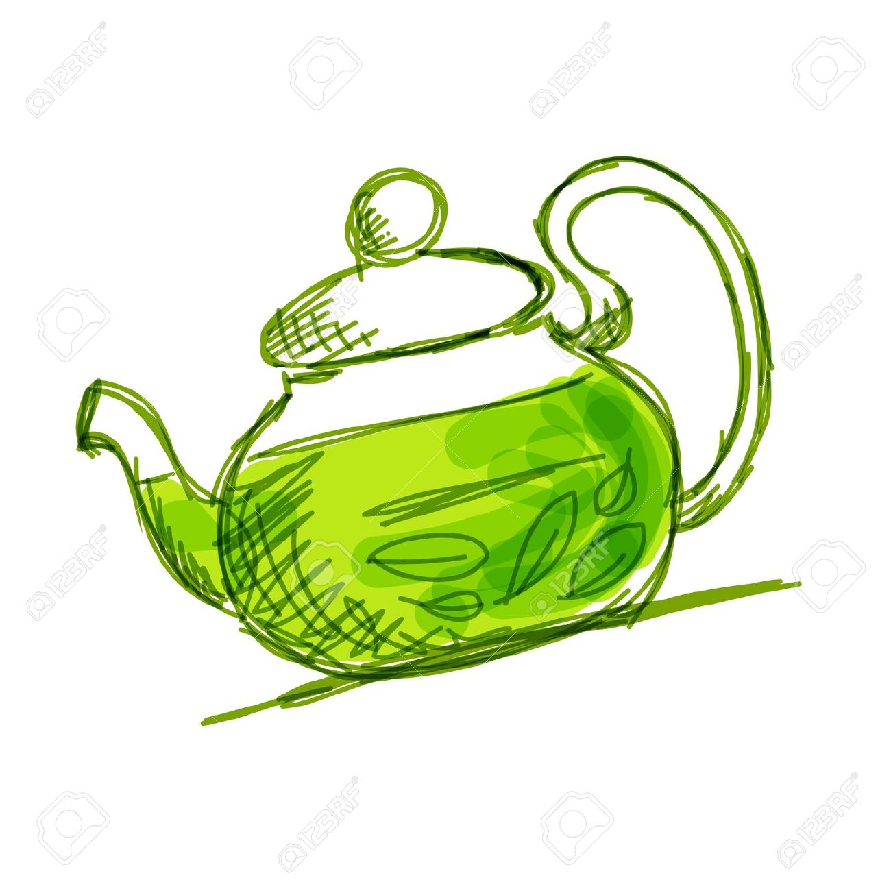 1300x1300 Green Tea Pot Clipart - Green Sketch
