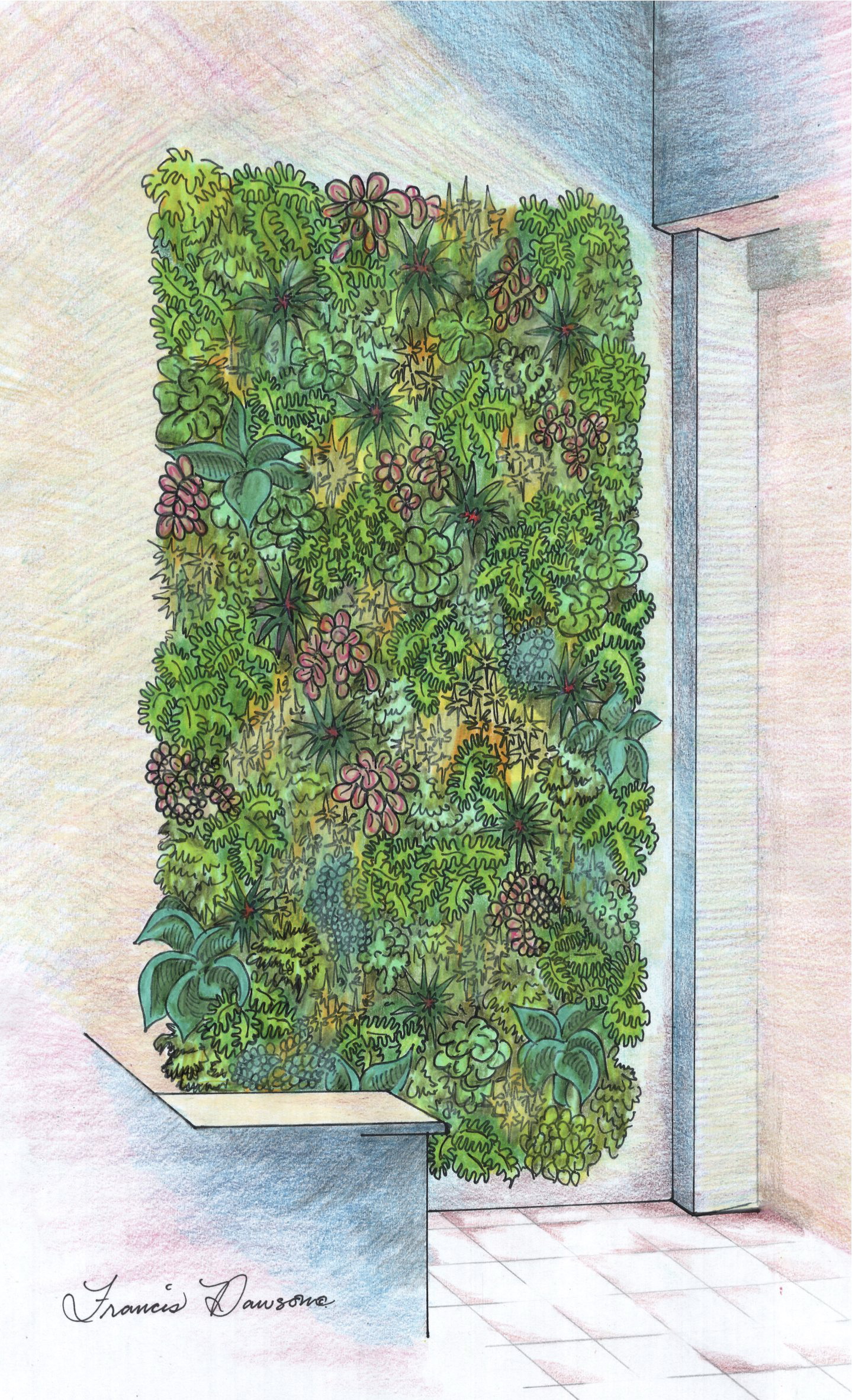 1439x2365 Interior Living Wall Lease Concept Sketch Santa Barbara, Ca - Green Sketch