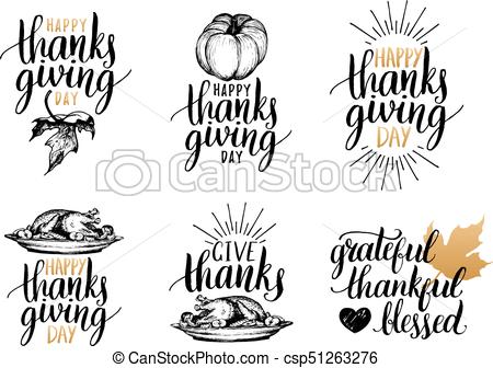450x336 Vector Thanksgiving Lettering With Sketches For Invitations - Greeting Card Sketches