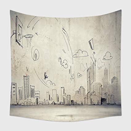 425x425 Home Decor Tapestry Wall Hanging Background Image With - Grey Sketches