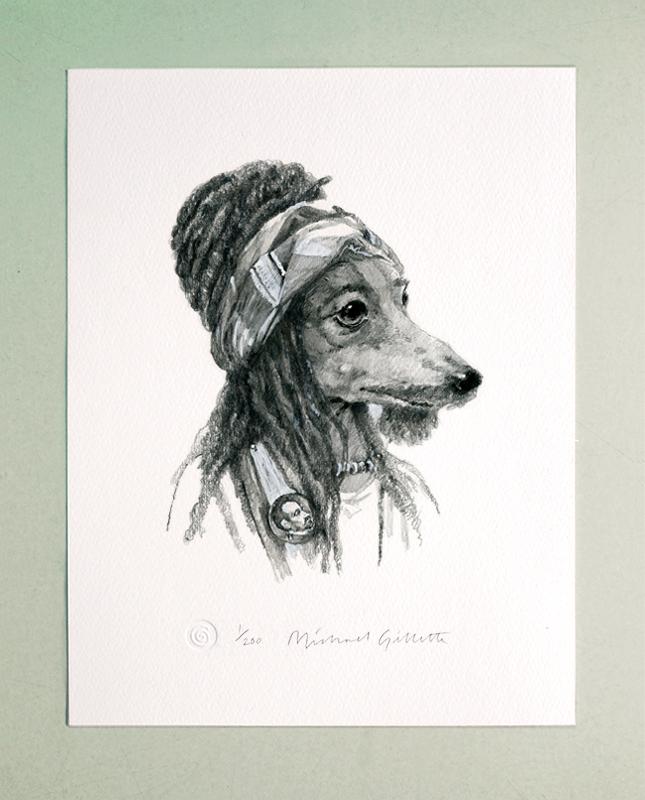 645x800 Rasta Priest Italian Greyhound Dog Art Pencil Drawing Rastafarian - Greyhound Sketch