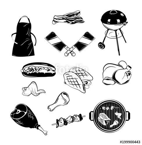 488x500 Bbq Grill Sketch Set. Hand Drawn Barbecue Collection Stock Photo - Grill Sketch