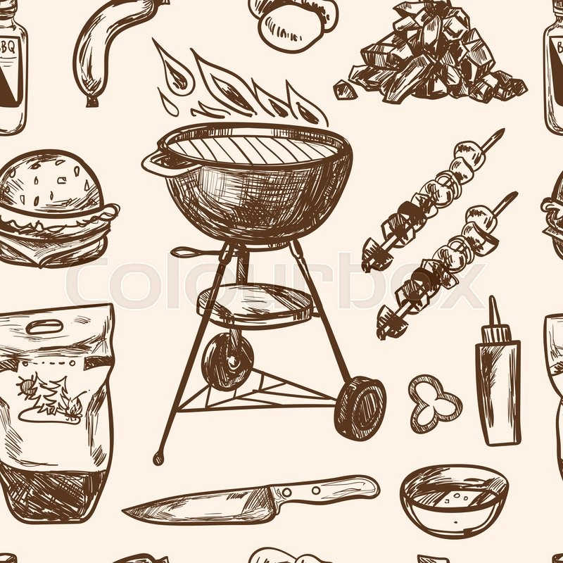 800x800 Bbq Grill Sketch Seamless Pattern Hand Drawn Barbecue Collection - Grill Sketch
