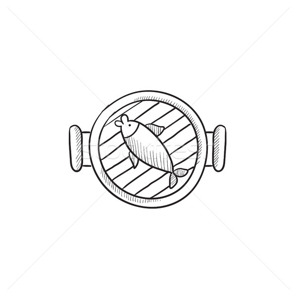 600x600 Fish On Grill Sketch Icon. Vector Illustration Andrei Krauchuk - Grill Sketch