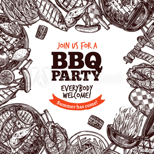 500x500 Bbq Grill Party Monochrome Sketch Hand Drawn Background - Grill Sketch