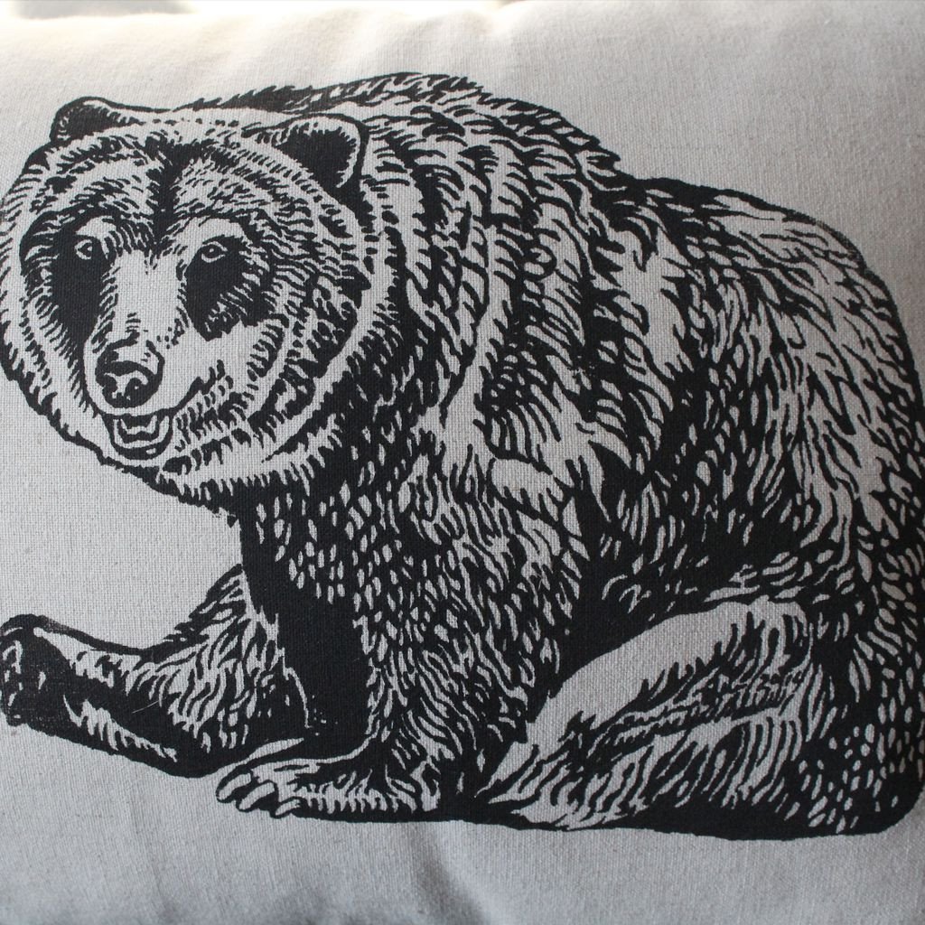 1024x1024 Grizzly Bear Wildlife Pillow - Grizzly Sketch