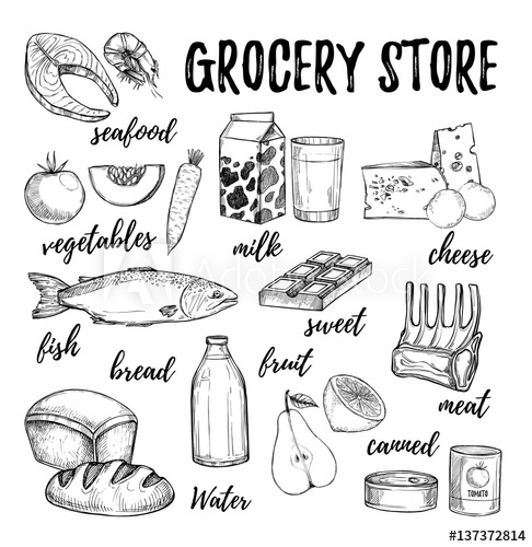 486x500 Hand Drawn Vector Illustration - Grocery Sketch