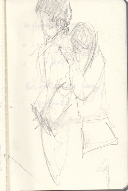 450x671 Young Couple Waiting In Line - Grocery Sketch