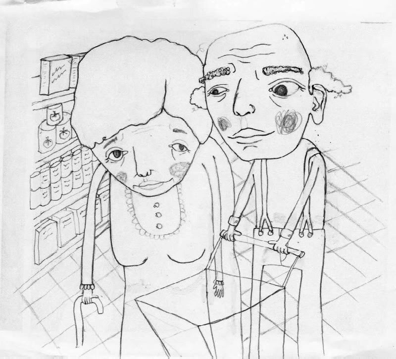 800x724 Chubby Broccoli Grandma And Grandpa Go To The Grocery Store - Grocery Sketch