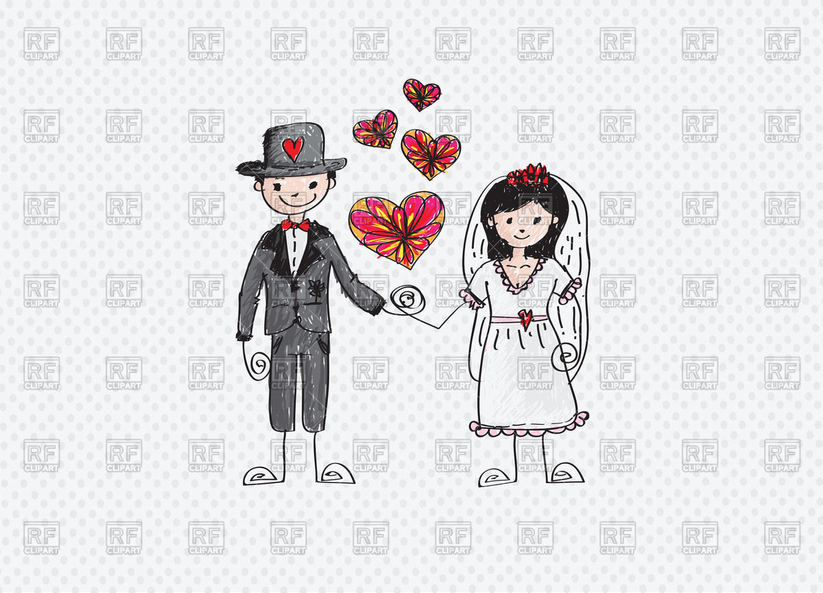 1200x864 Colorful Sketch Of Bride And Groom Vector Image Vector Artwork - Groom And Bride Sketch