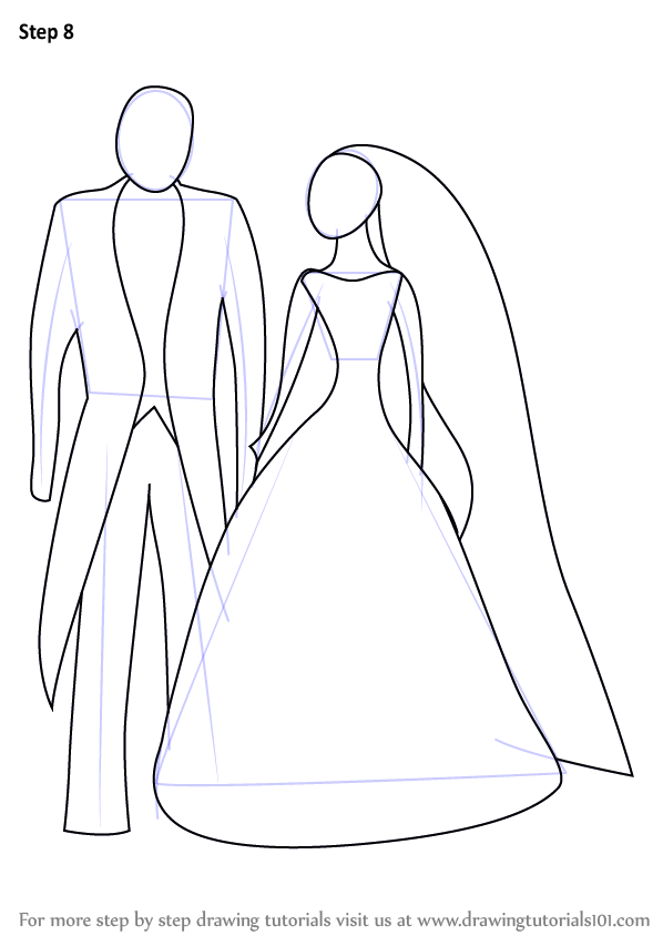 598x844 Learn How To Draw Bride And Groom For Kids (Famous People) Step By - Groom And Bride Sketch