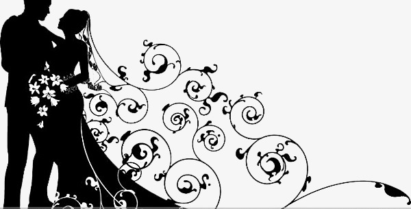 600x305 Silhouettes Of The Bride And Groom Black And White Decoration - Groom And Bride Sketch