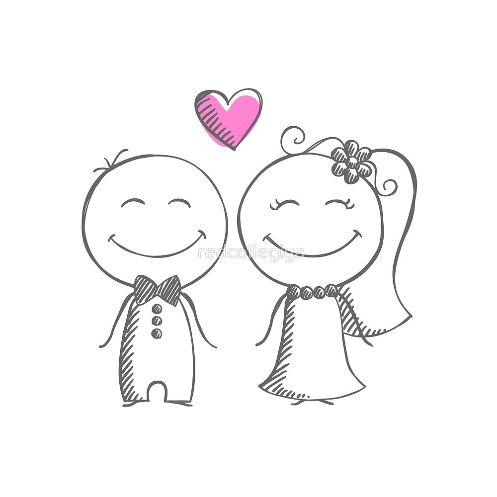 1000x1000 Bride And Groom, Pencil Sketch By Redcollegiya Redbubble - Groom And Bride Sketch
