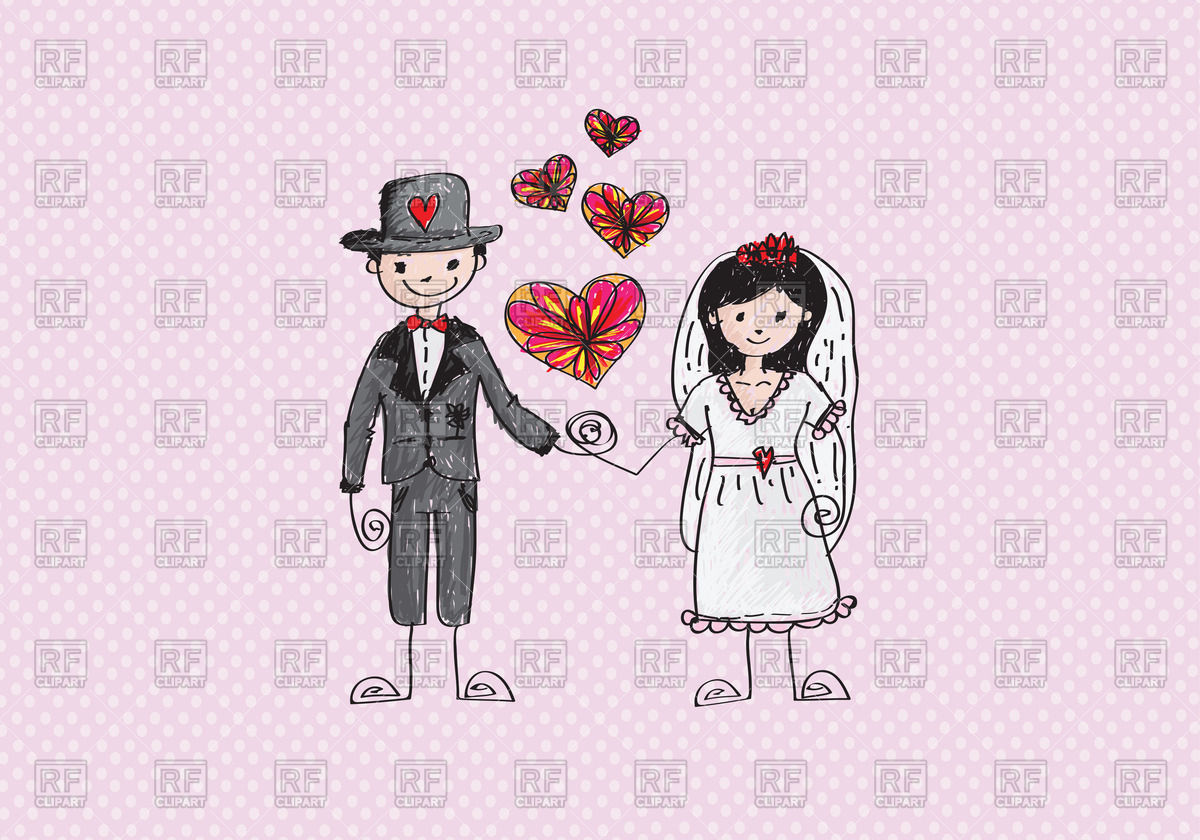 1200x840 Colorful Sketch Of Bride And Groom Vector Image Vector Artwork - Groom Sketch