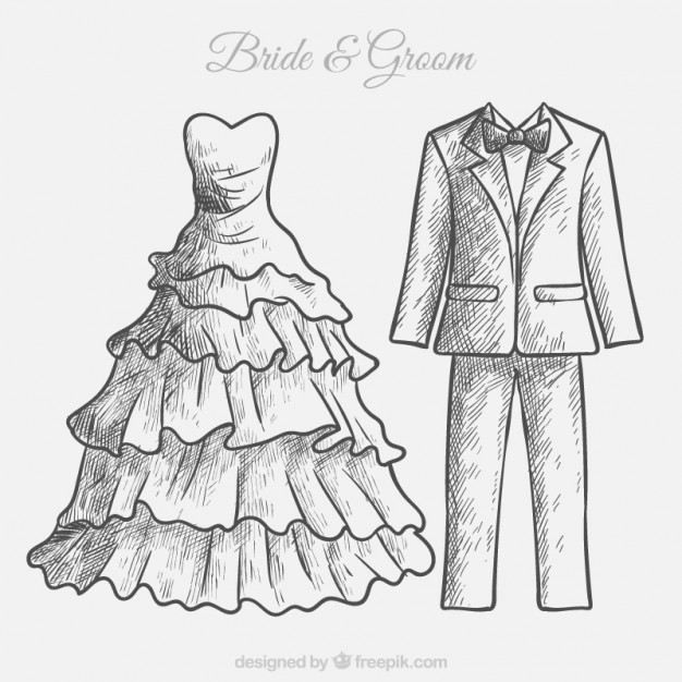 626x626 Hand Drawn Bride Dress And Groom Suit Sketch Vector Free Download - Groom Sketch