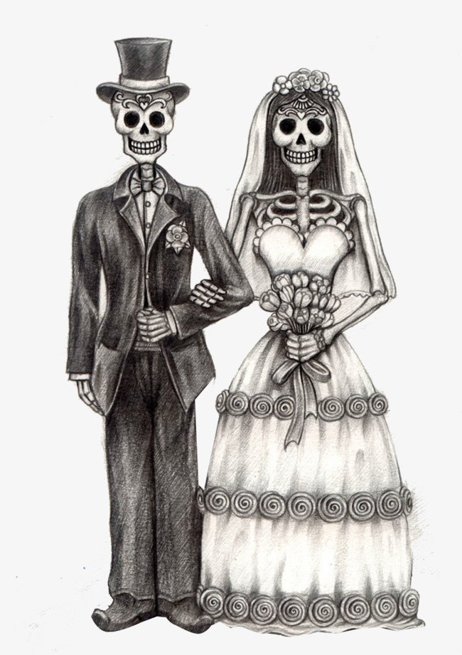 650x921 Skeleton Bride, Skull Groom, Sketch, Wedding Png Image And Clipart - Groom Sketch