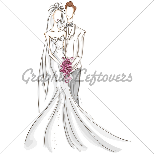 500x500 Bride And Groom Sketch Gl Stock Images - Groom Sketch