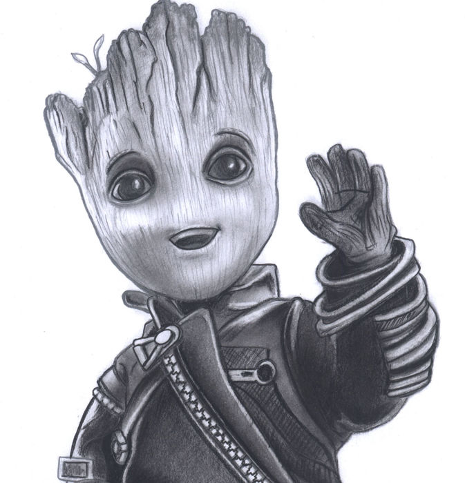 673x700 Guardians Of The Galaxy Drawing, Pencil, Sketch, Colorful - Groot Sketch