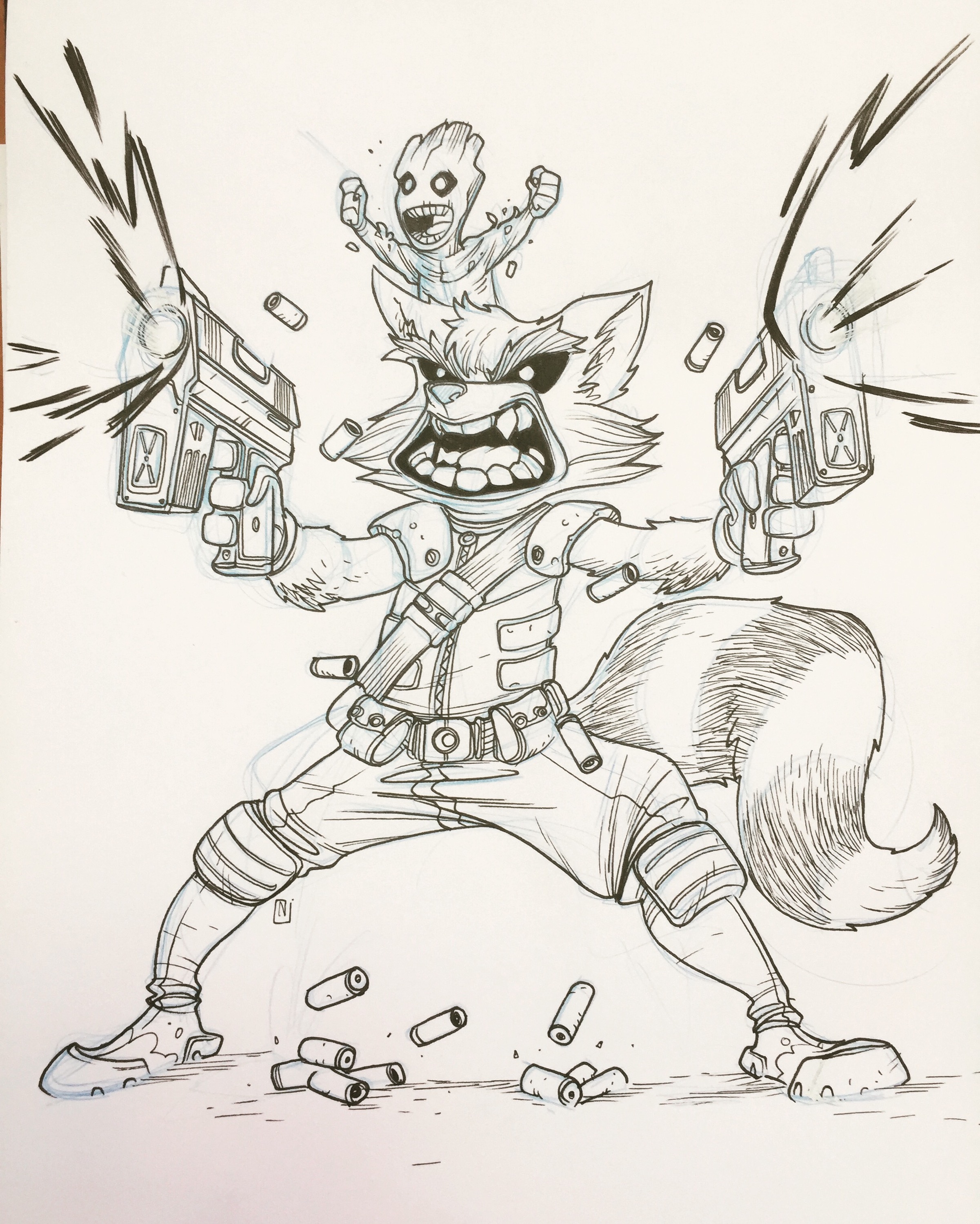 2401x3000 Rocket And Baby Groot Minombreesfernandopinto - Groot Sketch