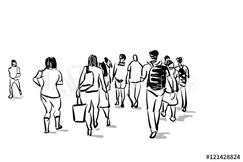 500x334 Group Of People Walking Free Hand Sketch - Group Of People Sketch
