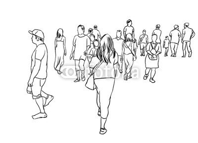 400x289 Group Of People Walking Marker Sketch Isolated Buy Photos Ap - Group Of People Sketch