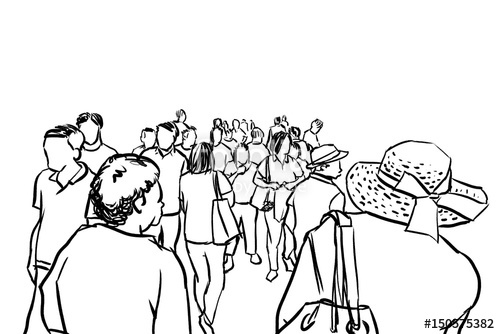 500x334 Group Of People Walking Marker Sketch Isolated Stock Photo And - Group Of People Sketch