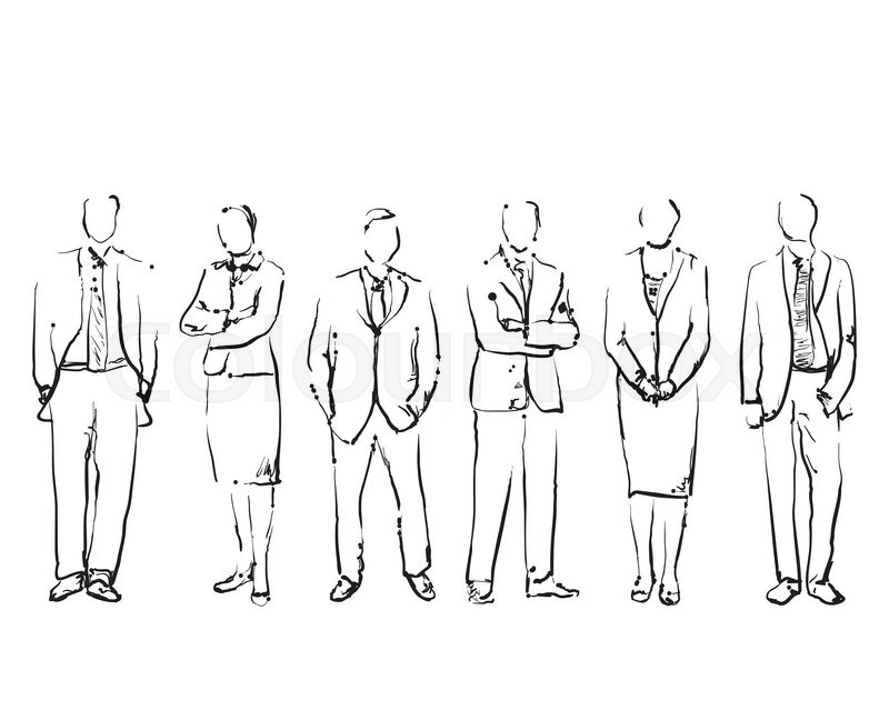 800x648 Group Of Hand Drawn Business People. Sketch Business People Vector - Group Of People Sketch