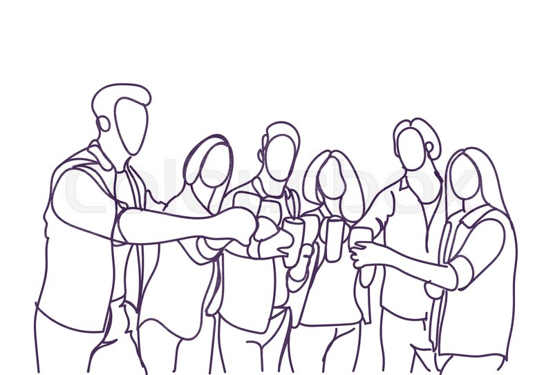 800x543 Group Of Sketch People Cheers Glasses Doodle Men And Women - Group Of People Sketch