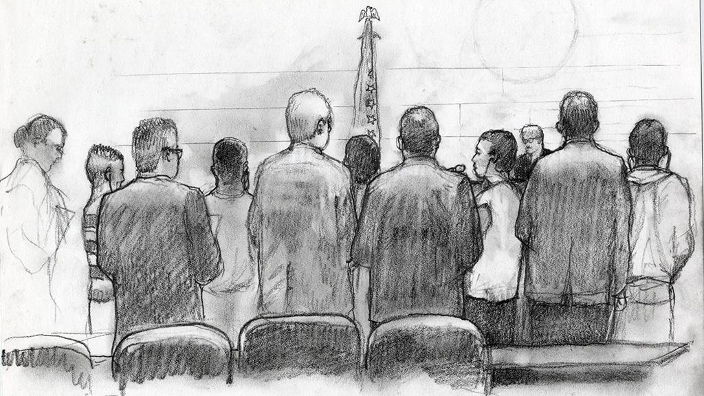 1024x576 Group Of Male Inmates Awaiting Sentencing, Sketch By Lawrence Gipe - Group Sketch