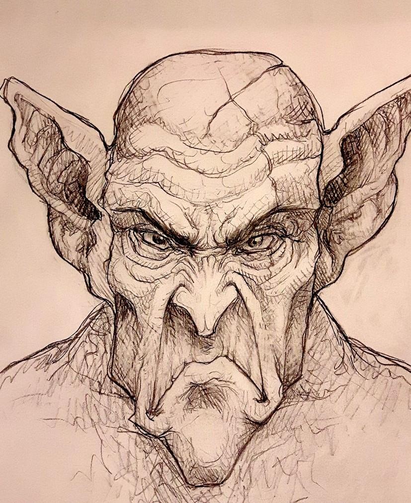 827x1012 Oc] Another Sketch Of A Grumpy Goblin. Characterdrawing - Grumpy Sketch