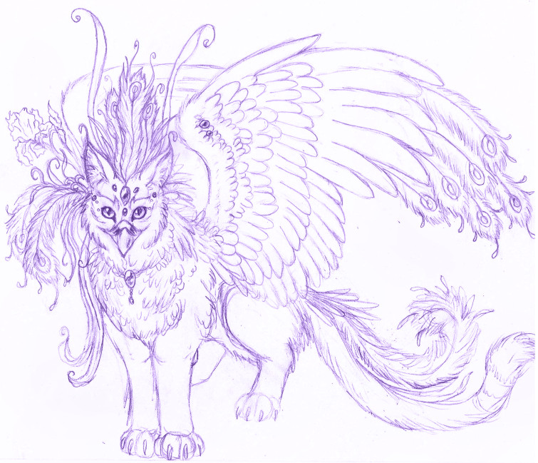 755x649 Iris Peacock Gryphon Sketch By Saphirarose - Gryphon Sketch