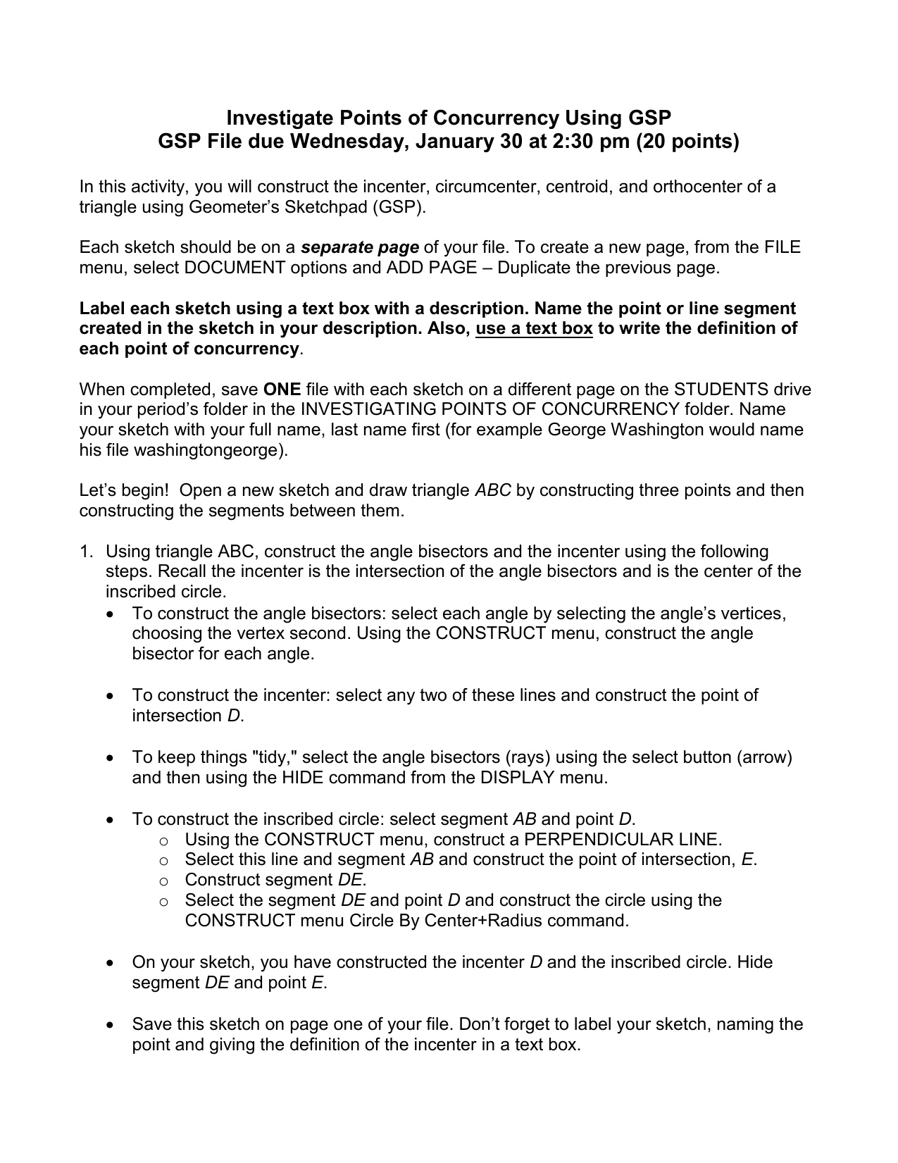 1275x1651 Investigate Points Of Concurrency Using Gsp Gsp File - Gsp Sketch