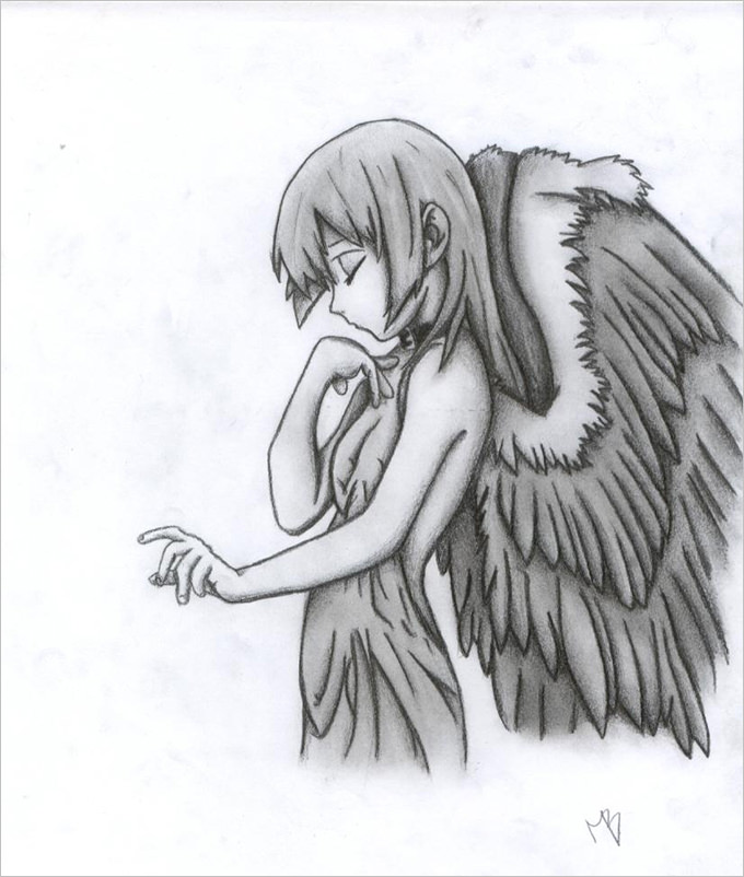 680x802 Angel Drawings - Guardian Angel Sketch