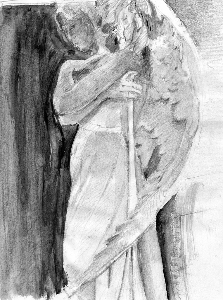 763x1024 Guardian Angel, Sketch For Larger Drawing, Sketchpad .. - Guardian Angel Sketch