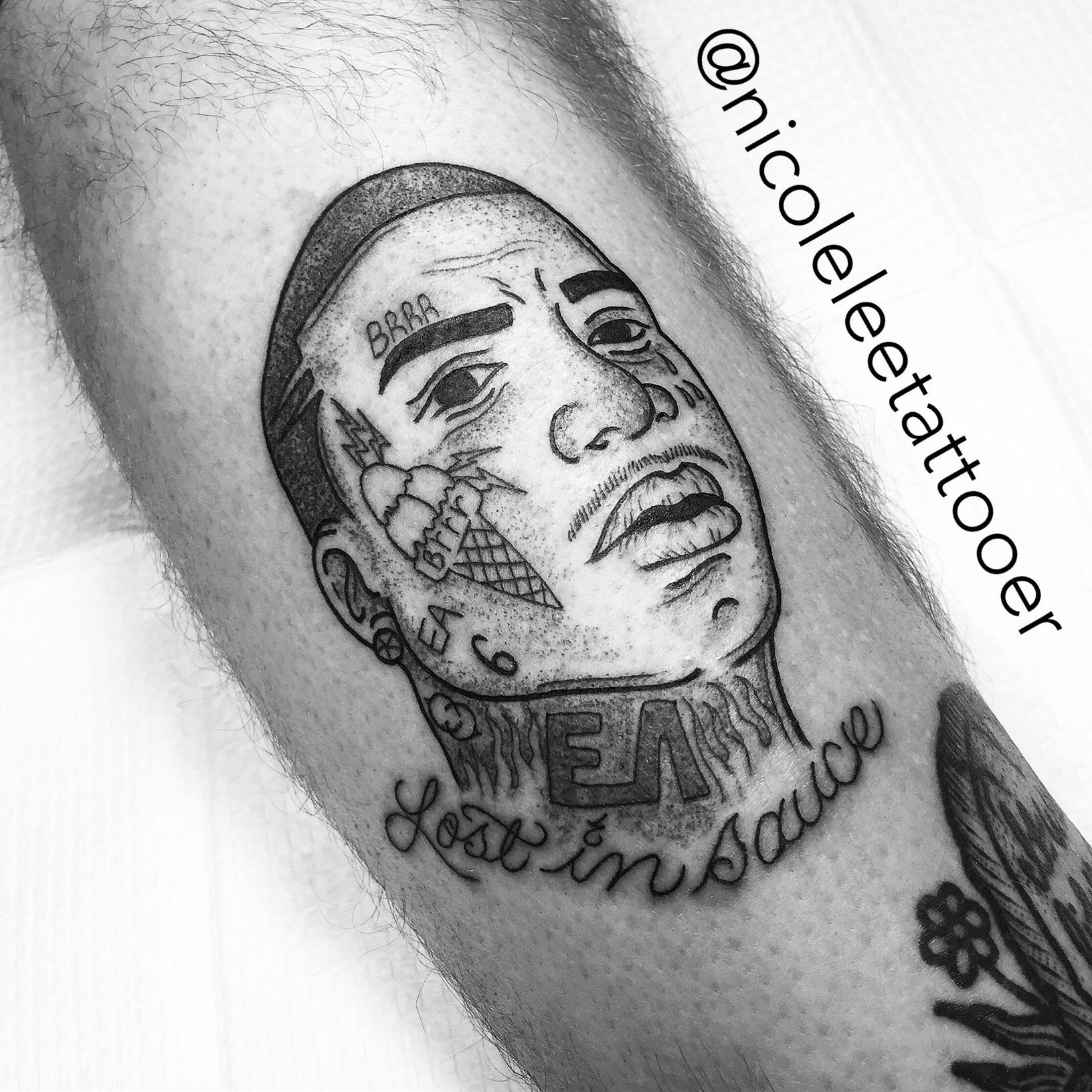 1632x1632 Gucci Mane Brrr Leg Tattoo Black And White Blackworkers Tattoos - Gucci Mane Sketch