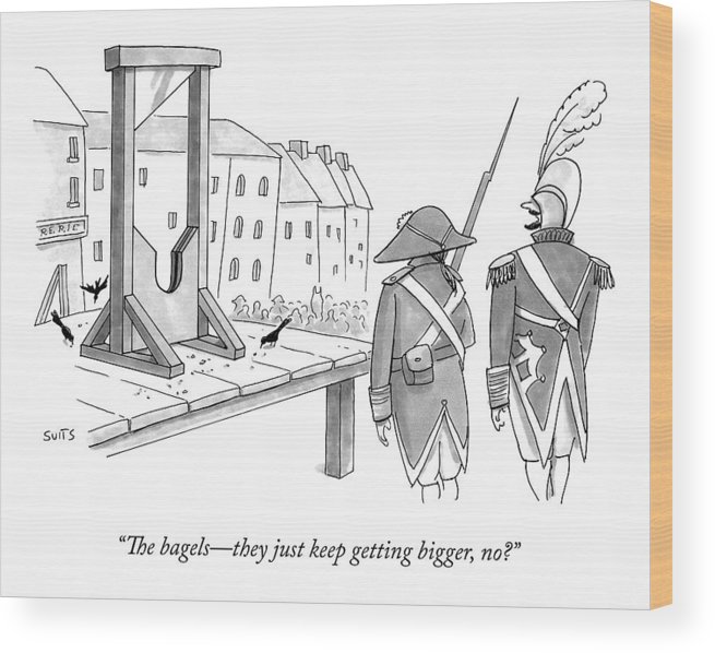 655x598 Two French Soldiers Look At A Guillotine Wood Print By Julia Suits - Guillotine Sketch