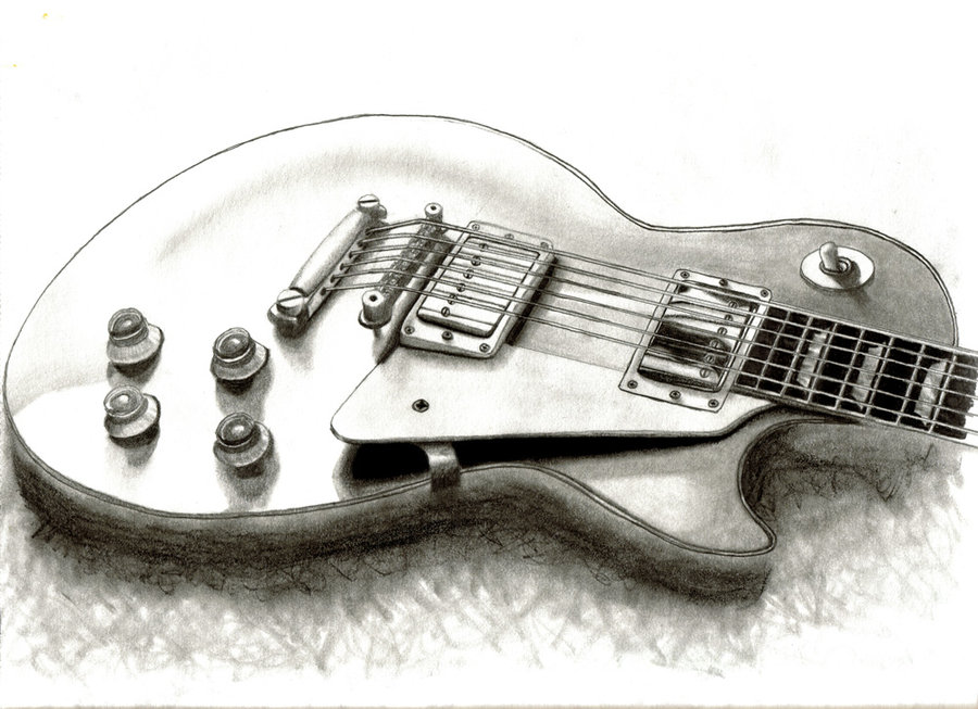 900x653 Collection Of Drawing Of Guitar In Pencil High Quality, Free - Guitar Pencil Sketches