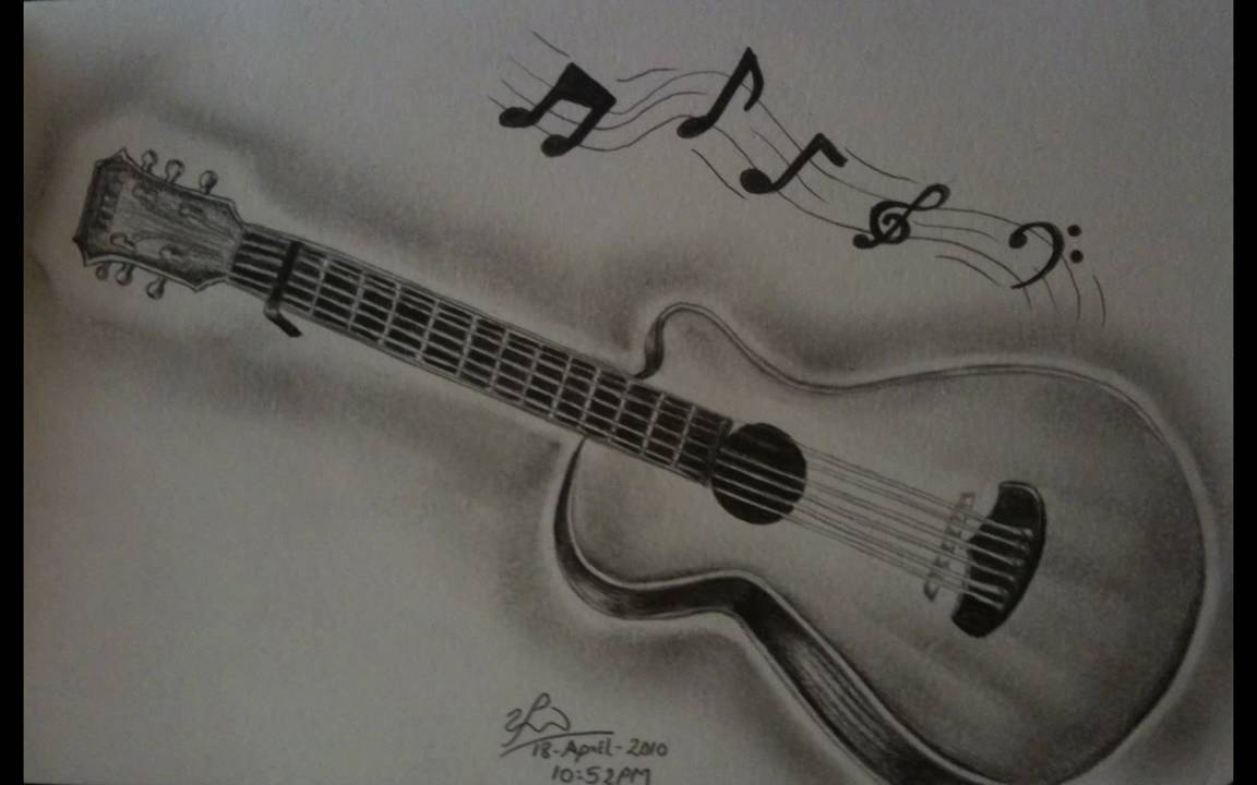 1152x720 Guitar Pencil Drawing - Guitar Pencil Sketches