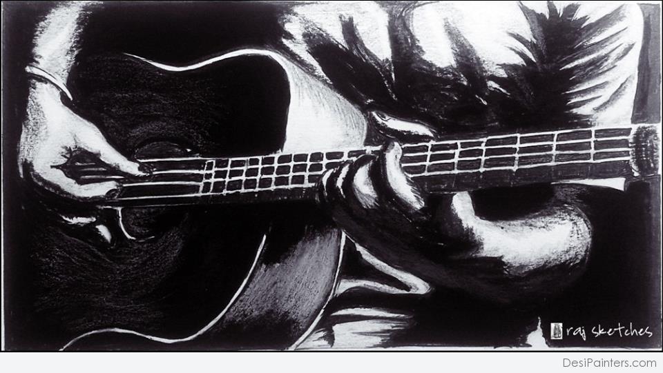 960x541 Pencil Sketch Of Musical Guitar - Guitar Pencil Sketches