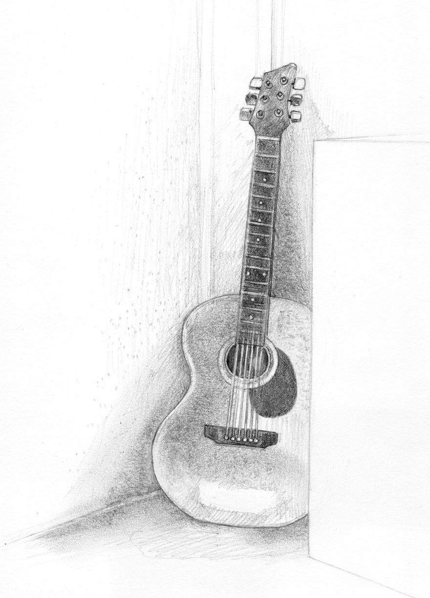 880x1222 Pencil Drawings Fossforous Tuesday Things Guitar Cosas Que - Guitar Pencil Sketches