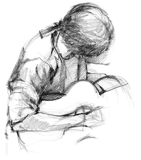 570x646 Guitar Player Rock Music Art Work Pencil Drawing Of Male Etsy - Guitar Player Sketch