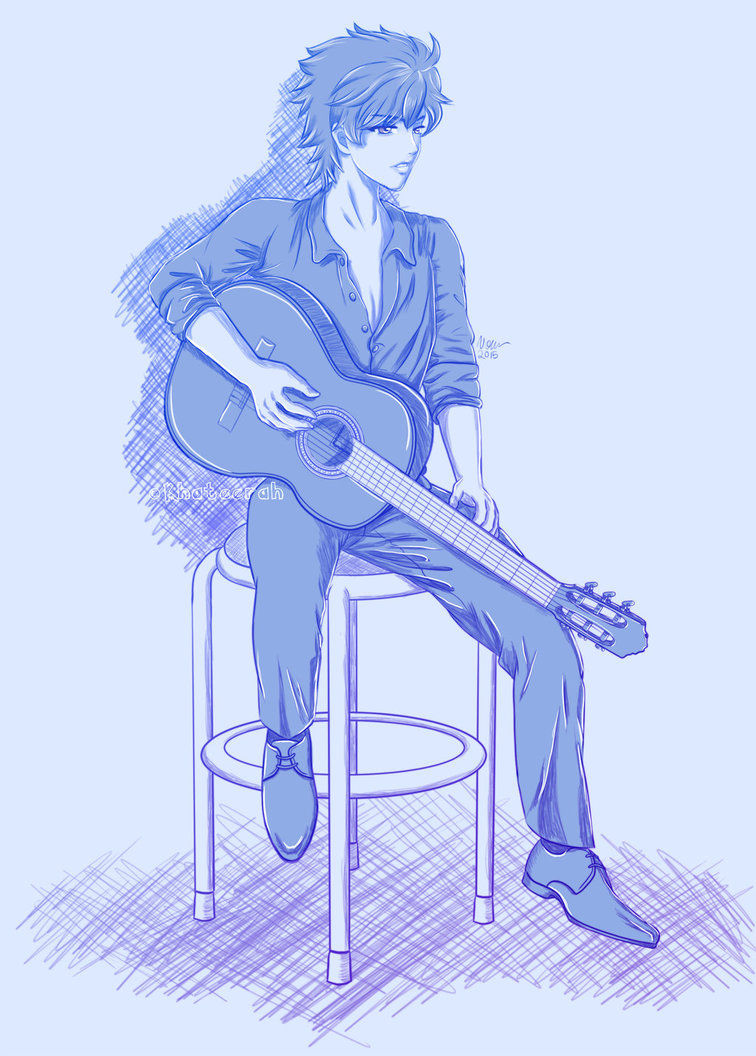 756x1056 Guitar Player Sketch By Khateerah - Guitar Player Sketch