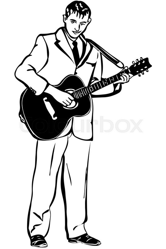 533x800 Black And White Vector Sketch Of A Man Playing An Acoustic Guitar - Guitar Player Sketch