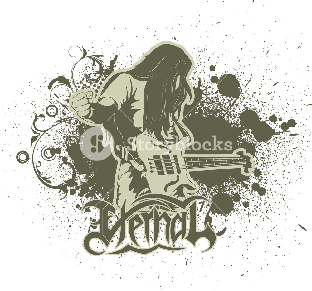 1000x934 Music Vector T Shirt Design With Guitar Player Royalty Free Stock - Guitar Player Sketch