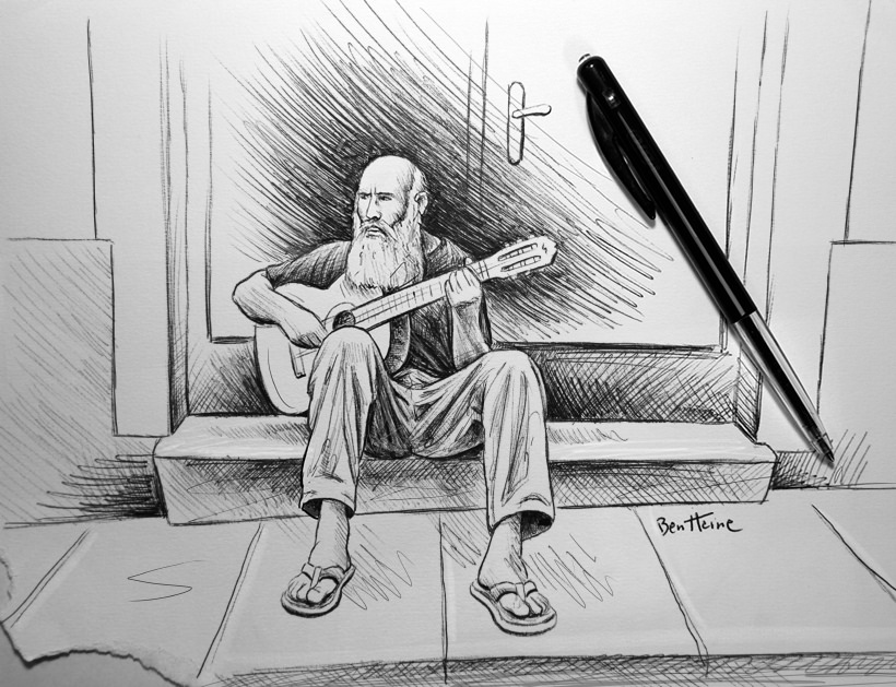 820x629 Old Guitar Player Prints Facebook Soundcloud - Guitar Player Sketch