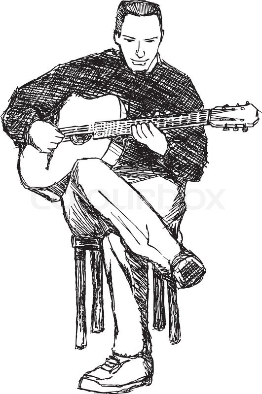 531x800 Rough Sketch Of Young Acoustic Guitar Performer Stock Vector - Guitar Player Sketch