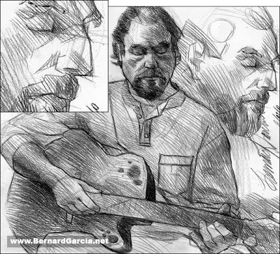 400x364 Drawing And Sketching By Artist Bernard Garcia Bust Drawing - Guitar Player Sketch