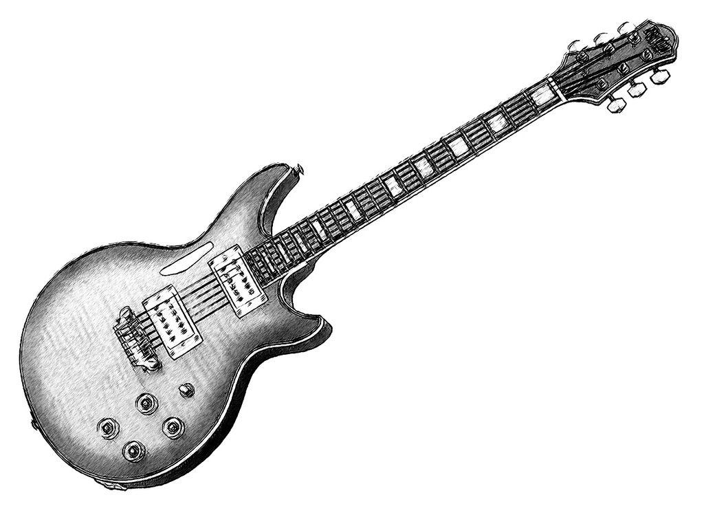 1024x768 Electric Guitar Sketch Don Stewart - Guitar Sketch